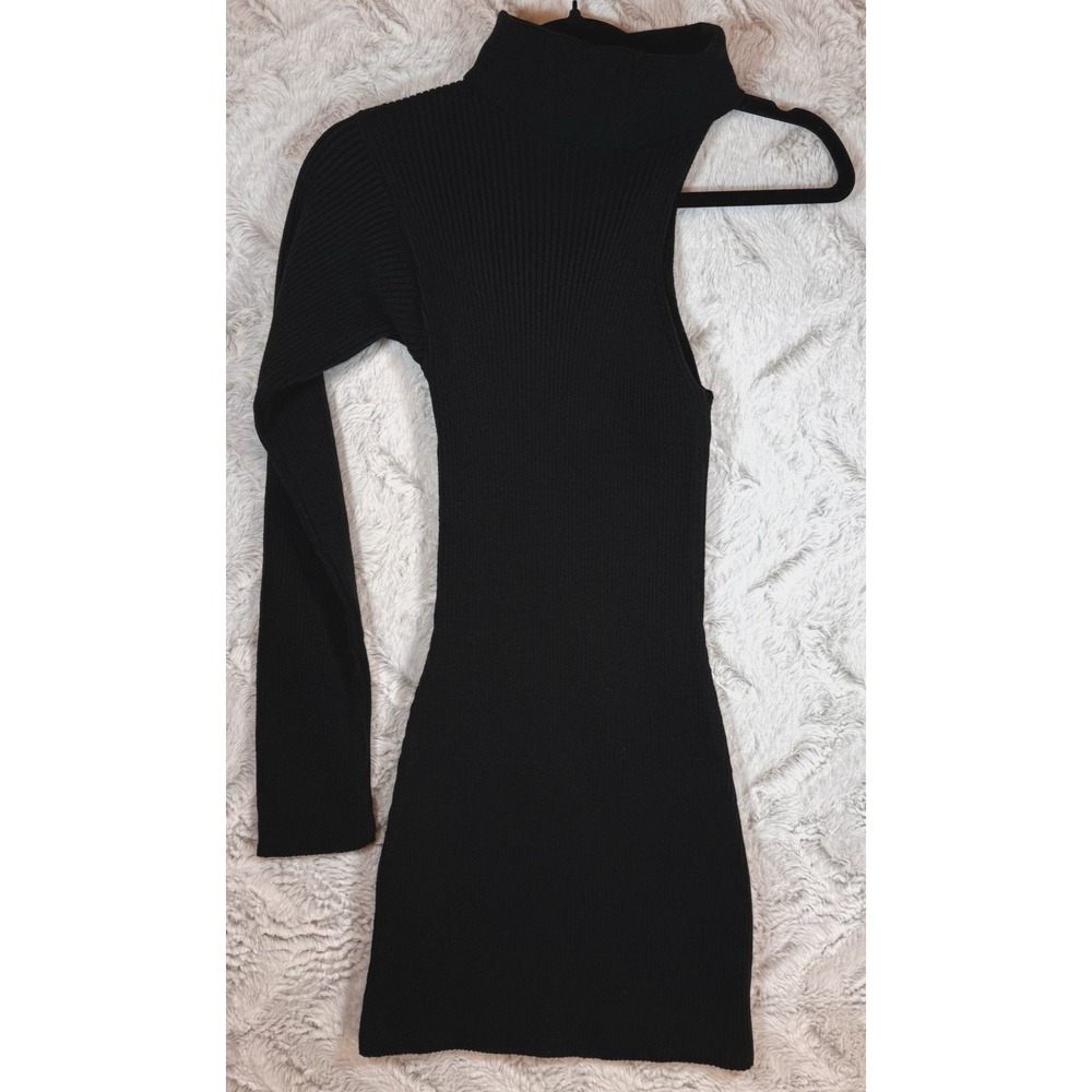 Nasty Gal Dress Sweater Mini Size Small One Shoulder‎ High Neck Black NEW NWT